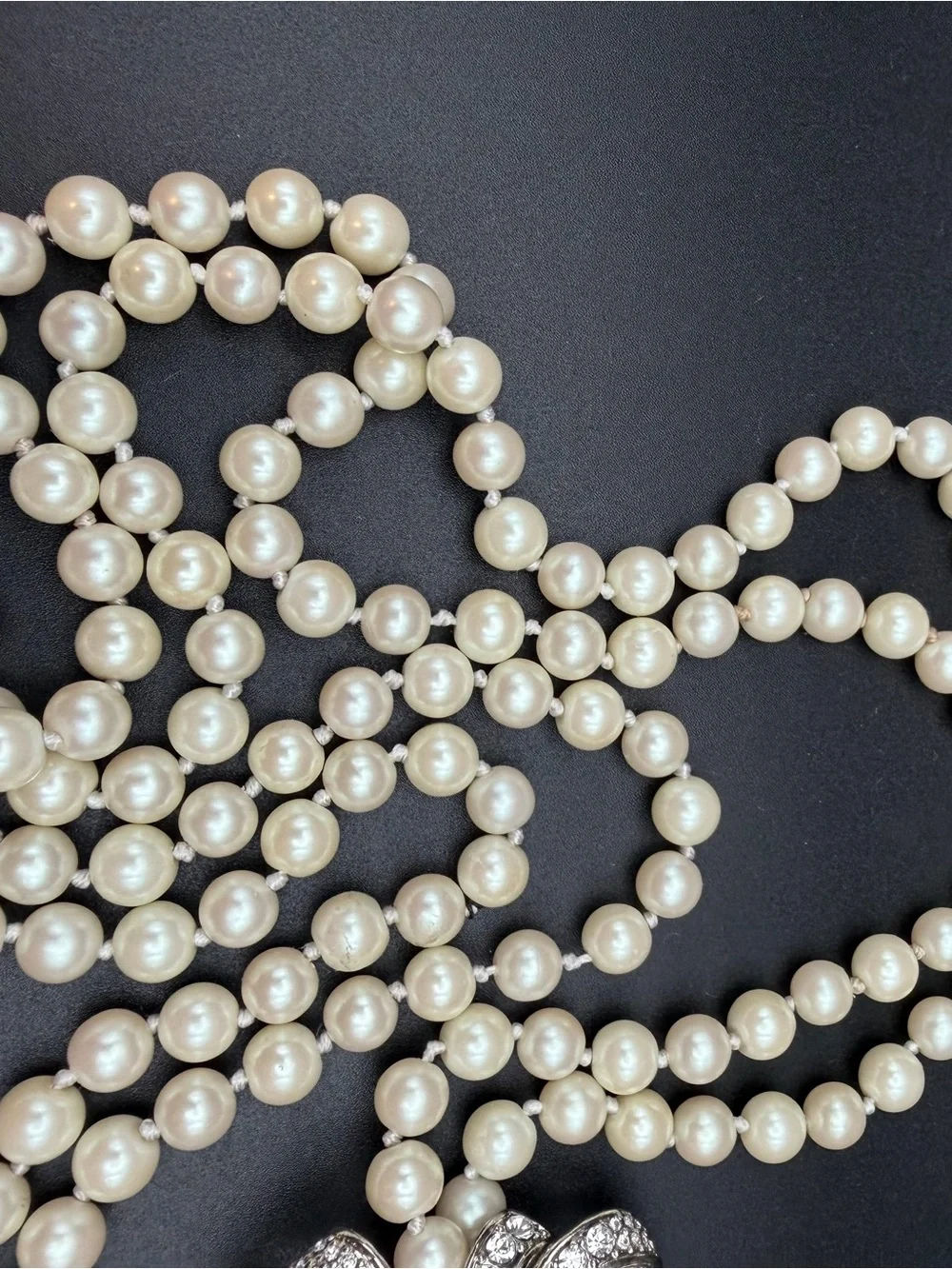 Carolee Rhinestone Brooch with Faux Pearls #811 hand knotted